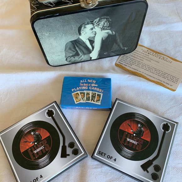 Elvis Presley Gift Set: coasters, lunch box, deck of cards - Picture 1 of 9